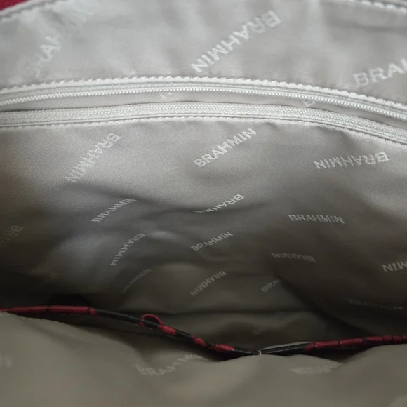 Brahmin Red and Black Croc-Embossed Shoulder Bag - Picture 6 of 14